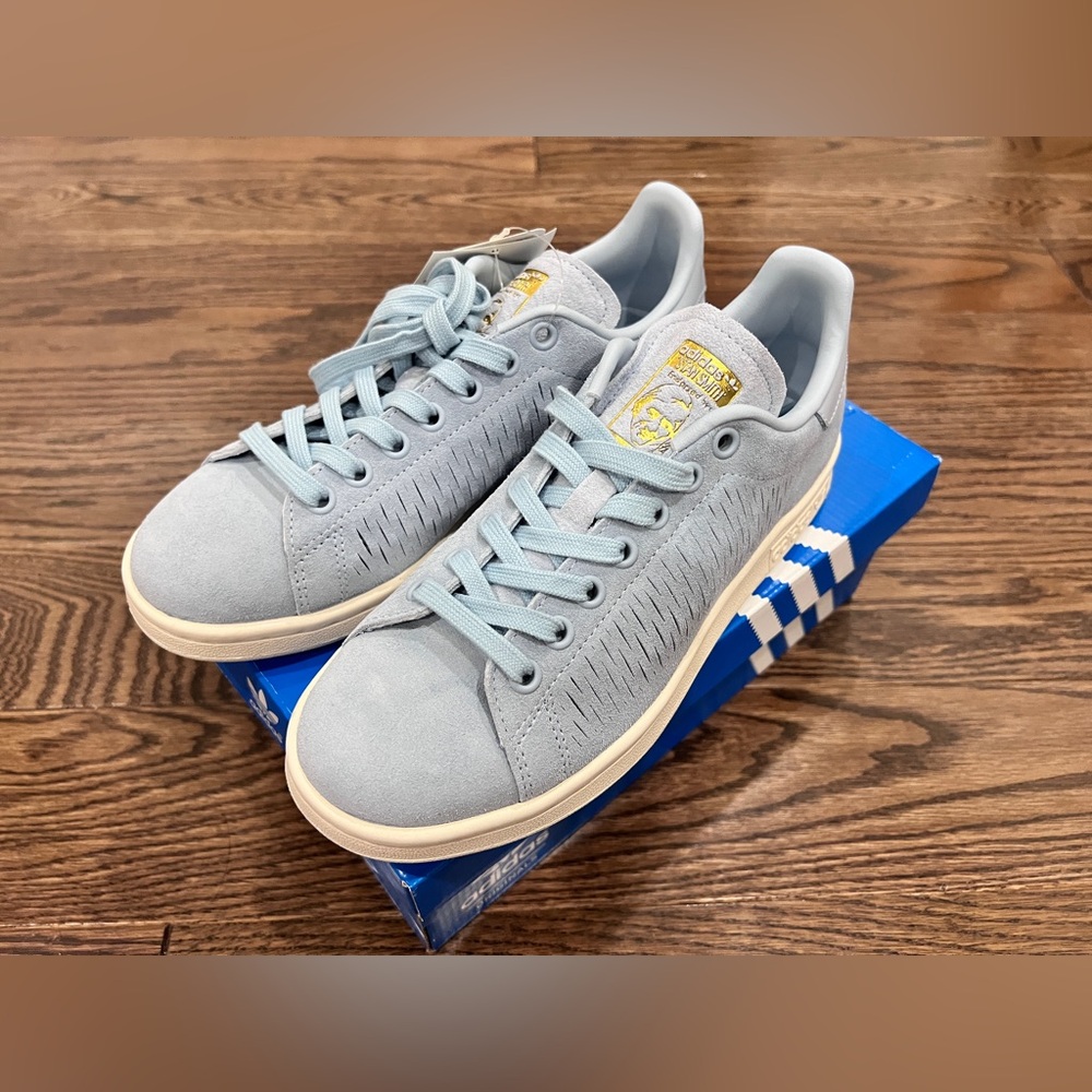 adidas Light Blue Suede Low-Top Sneakers with Cream Sole